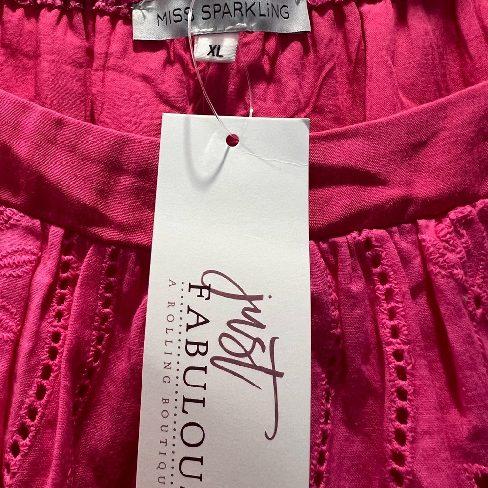 Hot pink eyelet dress with poufy sleeves. NWT. Gift ready. Size XL - Picture 5 of 5
